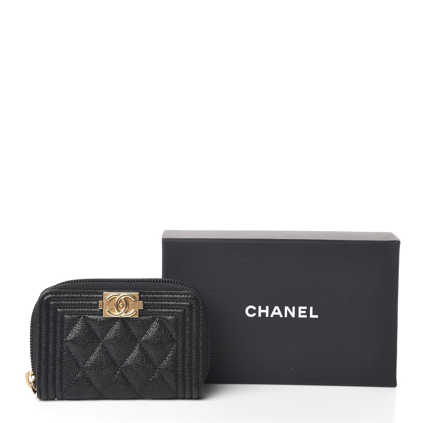 Caviar Quilted Boy Zip Around Coin Purse Wallet Black