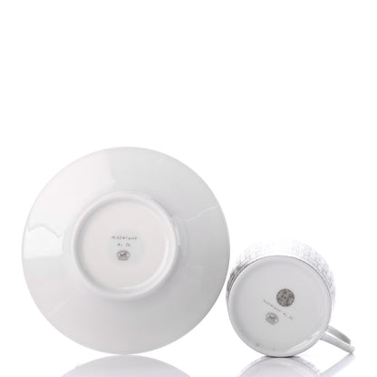 Hermes Porcelain Mosaique Au 24 Platine Tea Cup And Saucer Set Of 2 Platinum 3 of 5