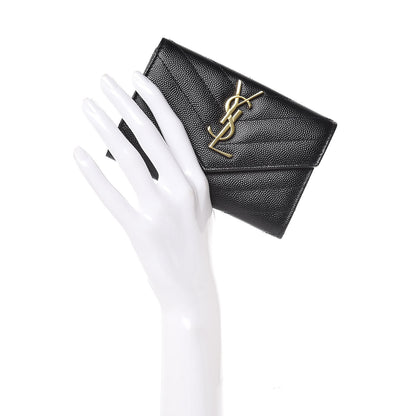 Saint Laurent Grain De Poudre Matelasse Chevron Small Monogram Envelope Wallet Black 2 of 8
