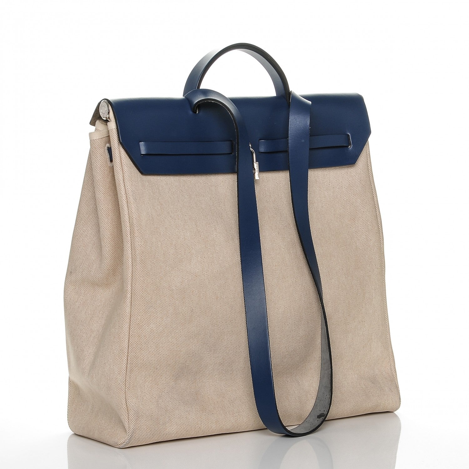 Hermes Toile Calfskin Herbag Zip 39 MM Natural Bleu 3 of 7