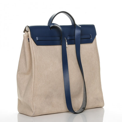 Hermes Toile Calfskin Herbag Zip 39 MM Natural Bleu 3 of 7