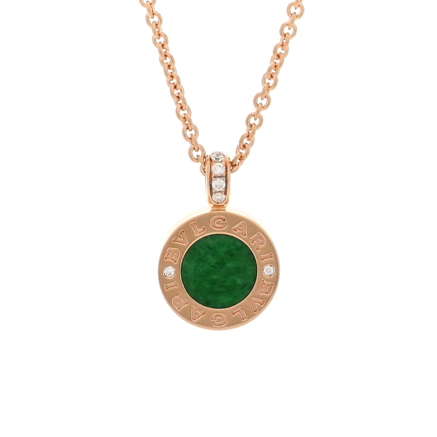 18K Rose Gold Diamond Green Jade BVLGARI BVLGARI Pendant Necklace