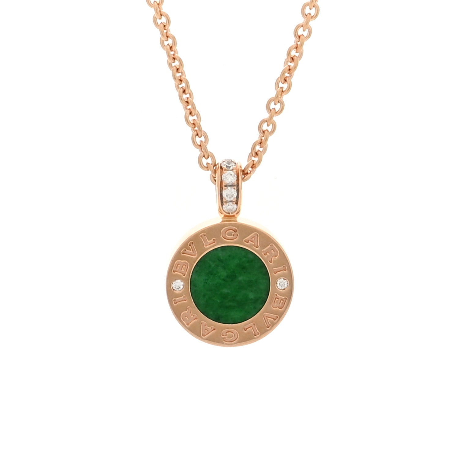 Bulgari 18K Rose Gold Diamond Green Jade BVLGARI BVLGARI Pendant Necklace 4 of 5