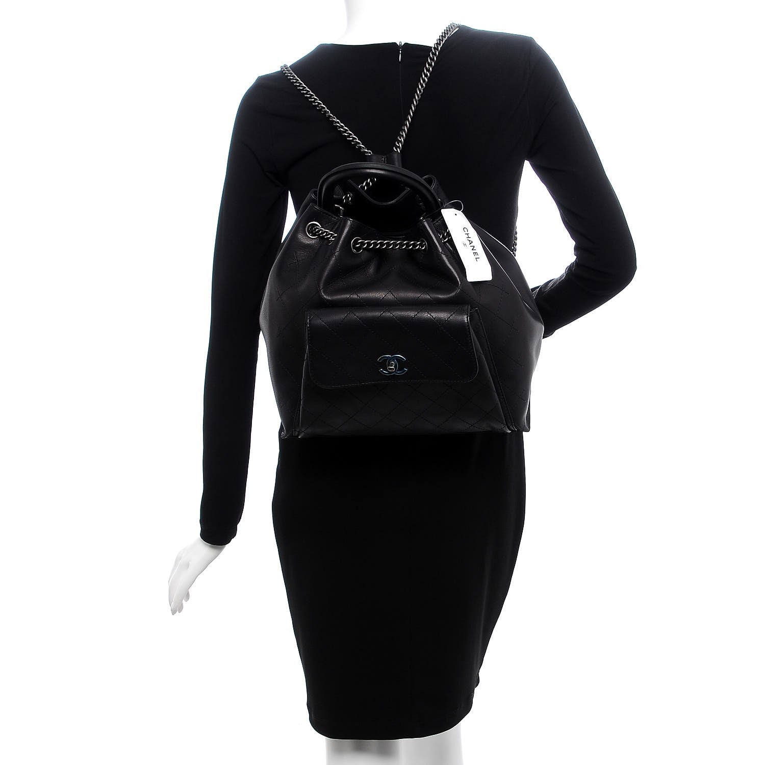 Chanel Calfskin Stitched Large Urban Luxury Drawstring Backpack Black 2 of 7