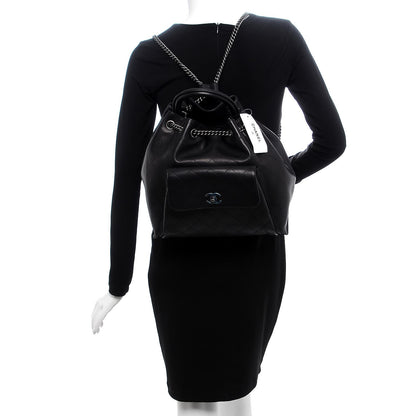 Chanel Calfskin Stitched Large Urban Luxury Drawstring Backpack Black 2 of 7