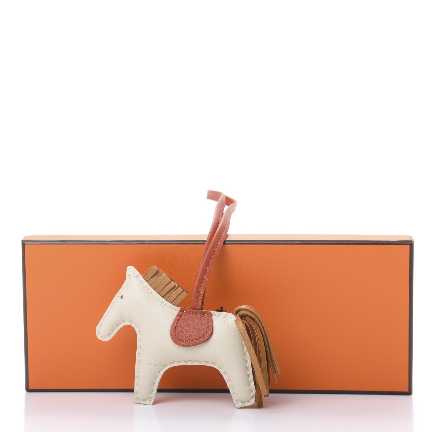 Hermes Milo Lambskin Grigri Rodeo Horse Bag Charm PM Craie Sesame Cornaline 5 of 5