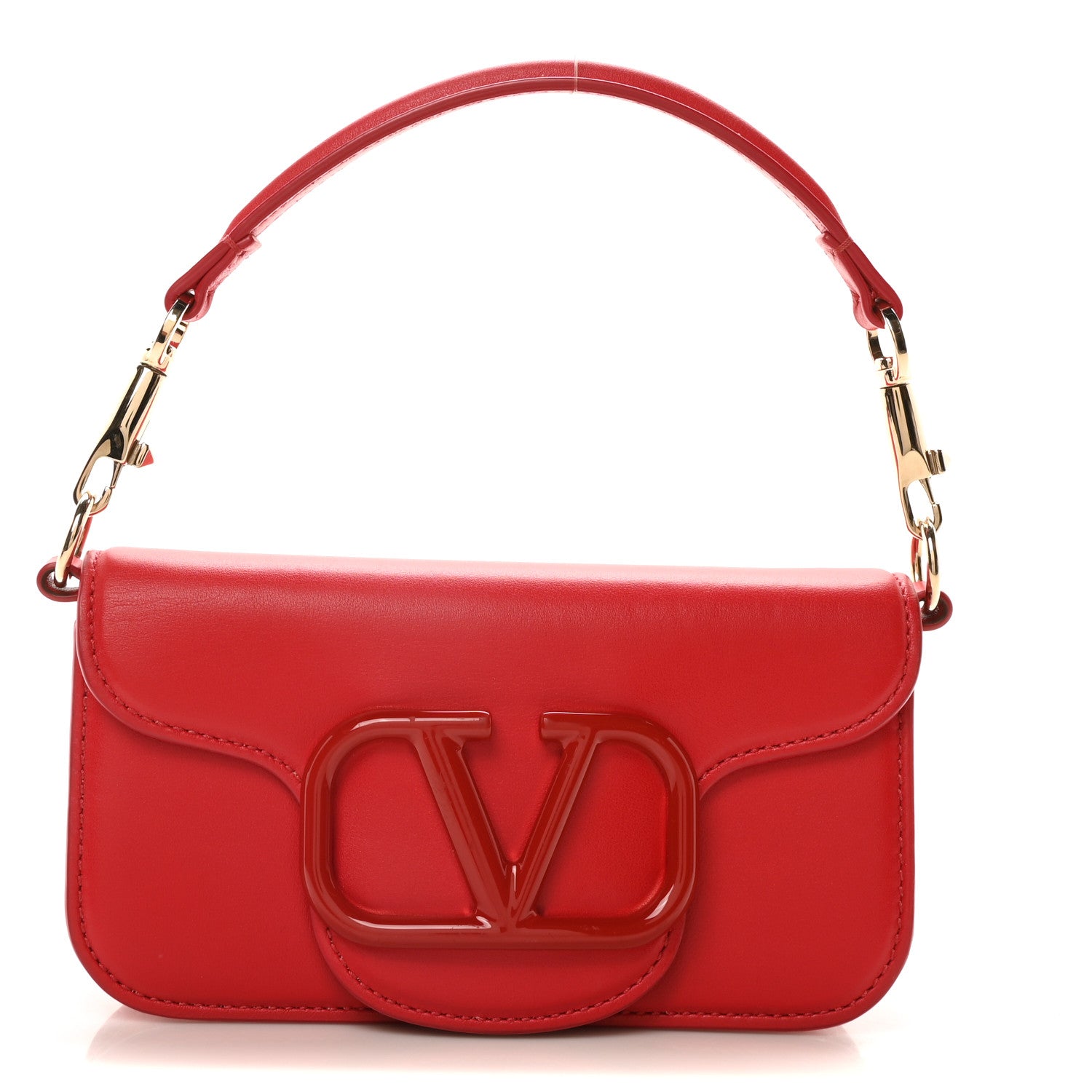 Valentino Garavani Calfskin Enamel Vlogo Small Loco Shoulder Bag Rouge Pur 1 of 9