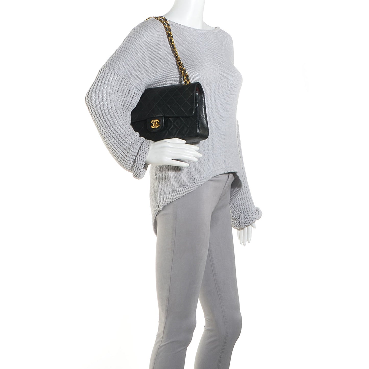 Lambskin Quilted Medium Double Flap Bag Black