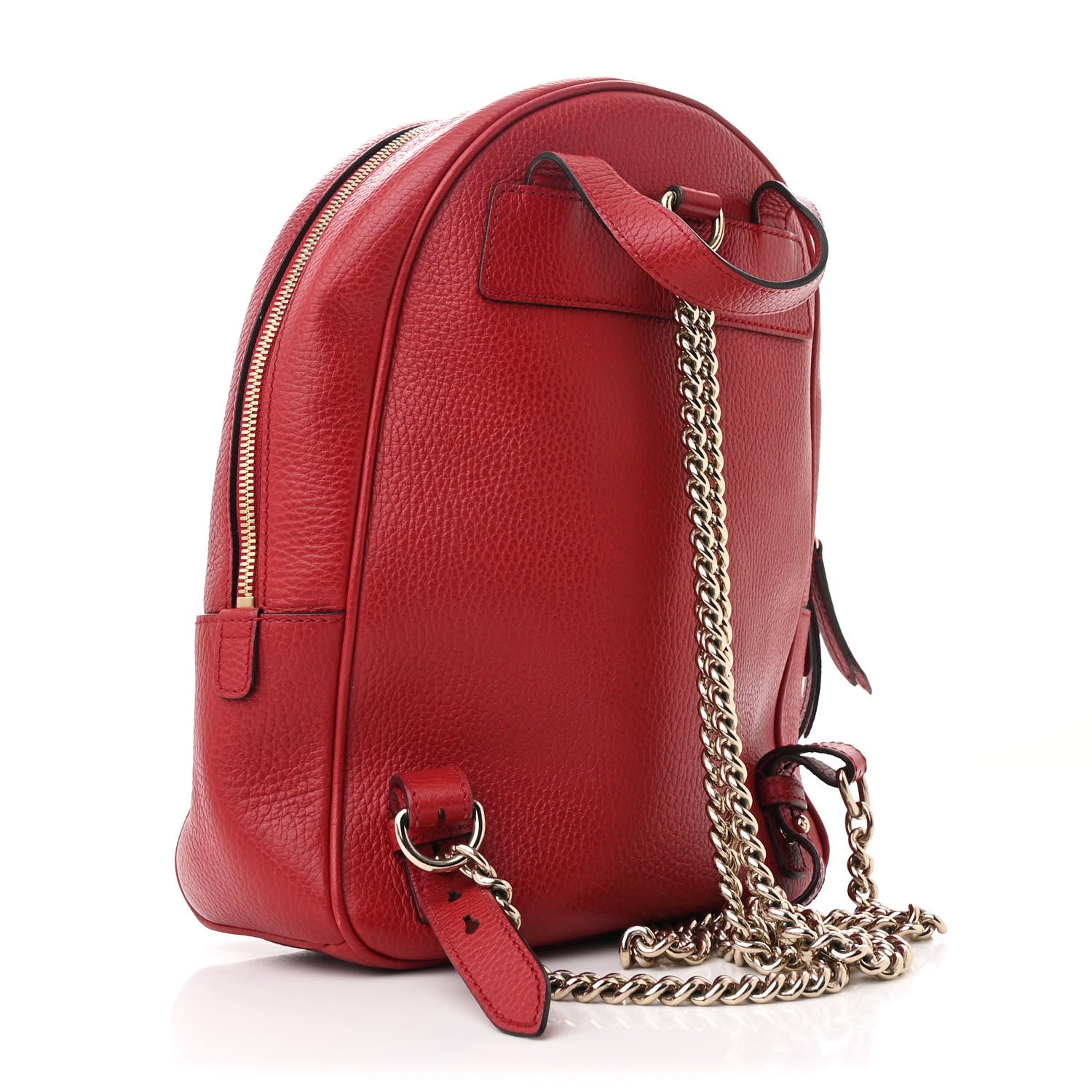 Gucci Pebbled Calfskin Soho Chain Backpack Hibiscus Red 3 of 11