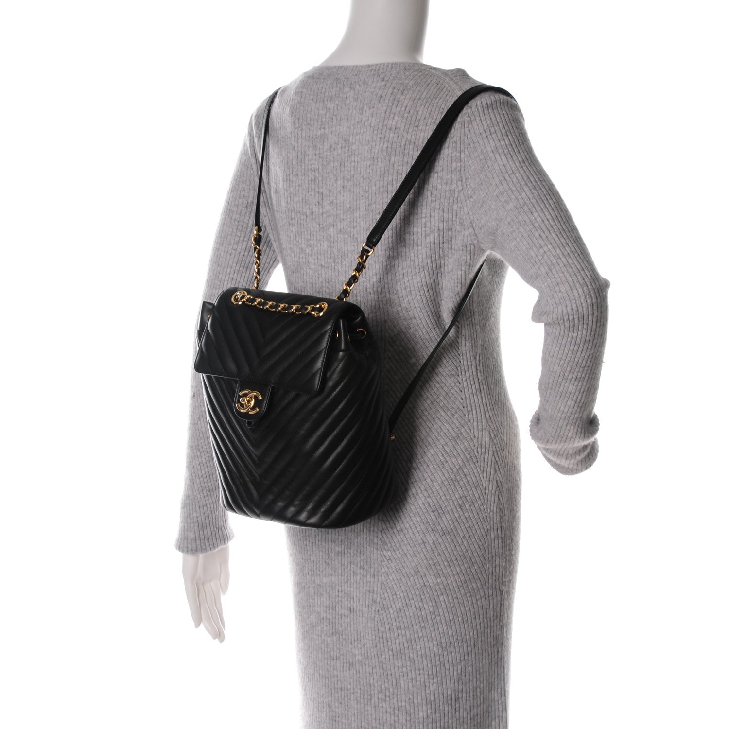 Chanel Calfskin Chevron Quilted Small Urban Spirit Backpack Black 2 of 8