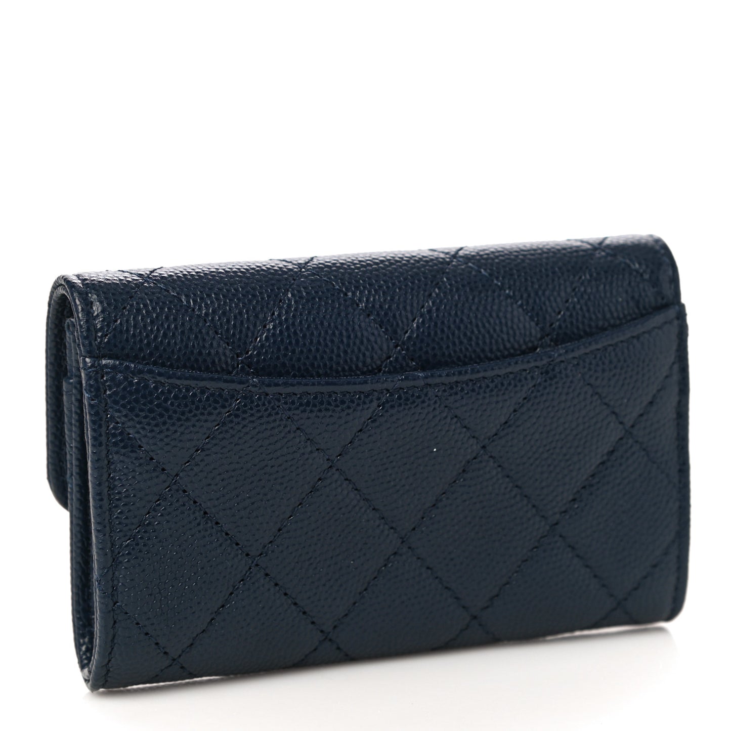 Caviar Quilted Flap Card Holder Wallet Navy Blue