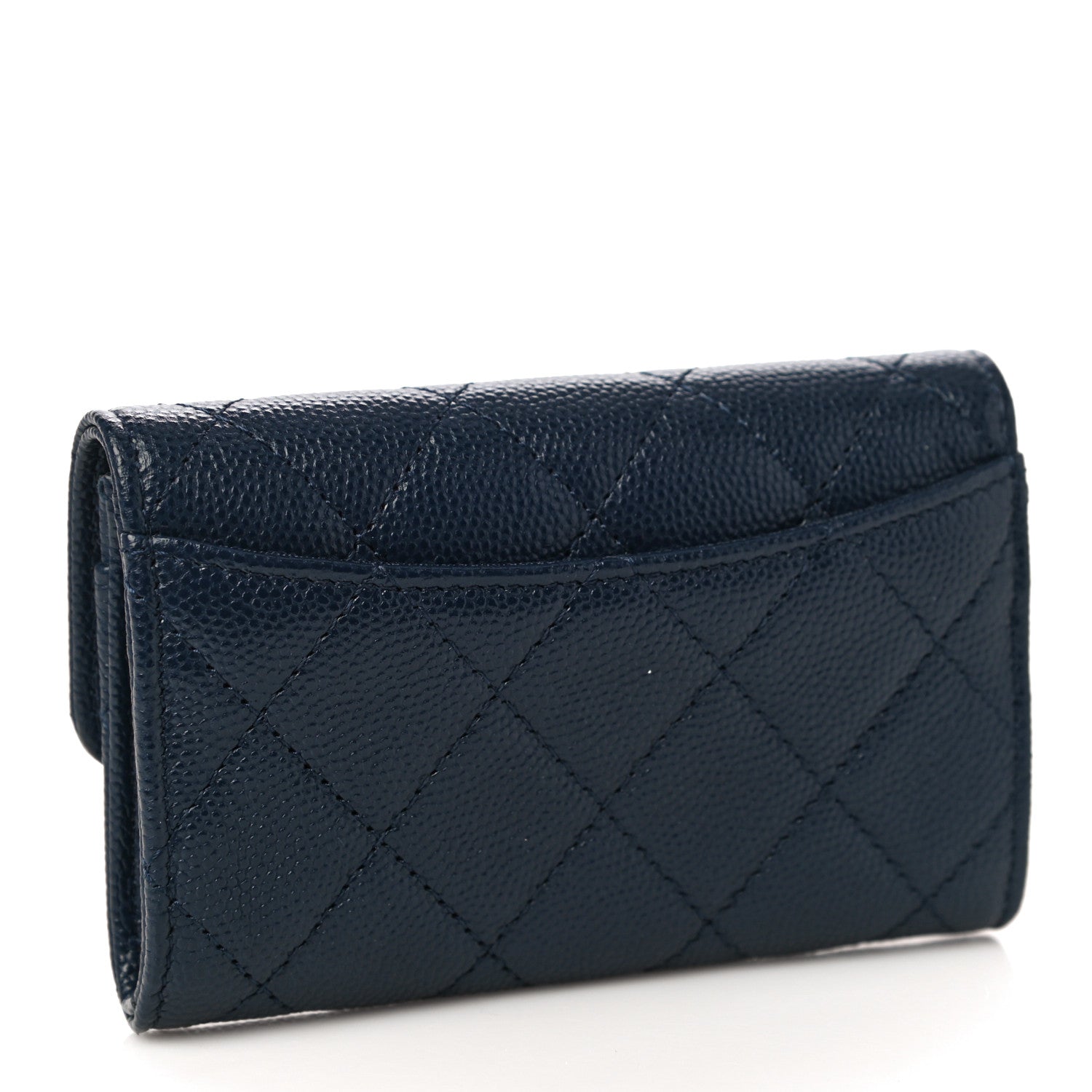 Chanel Caviar Quilted Flap Card Holder Wallet Navy Blue 3 of 12