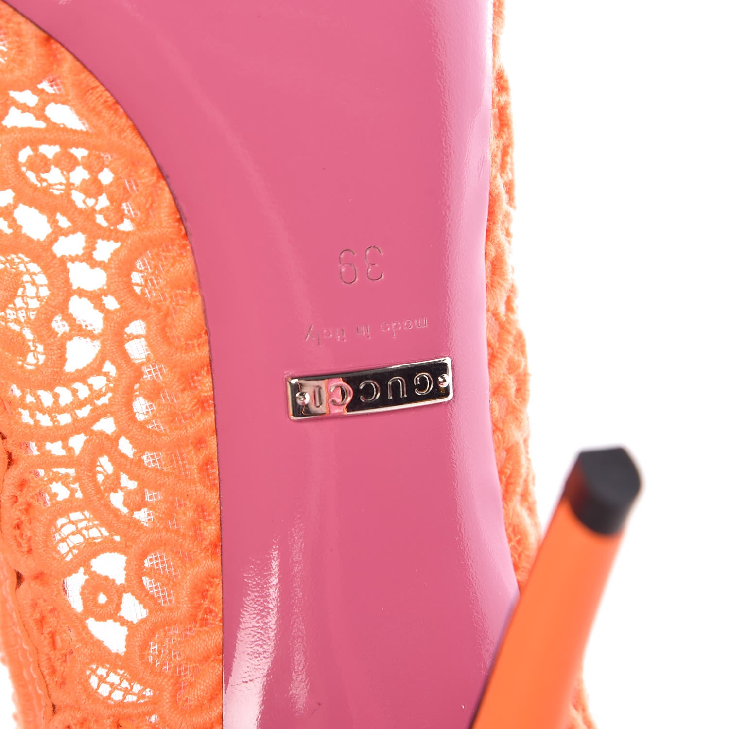 Gucci Lace Pizzo Venice Pumps 39 Orange Fluo 6 of 10