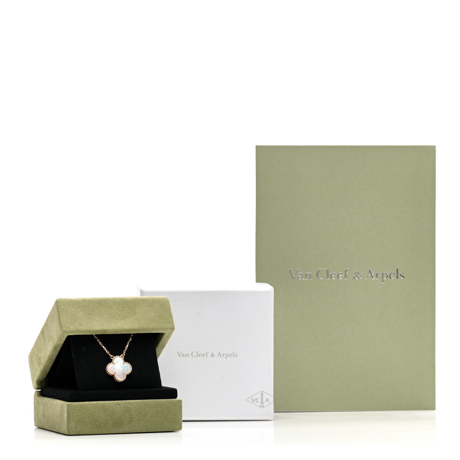 Van Cleef & Arpels 18K Yellow Gold Mother of Pearl Vintage Alhambra Pendant Necklace 6 of 6
