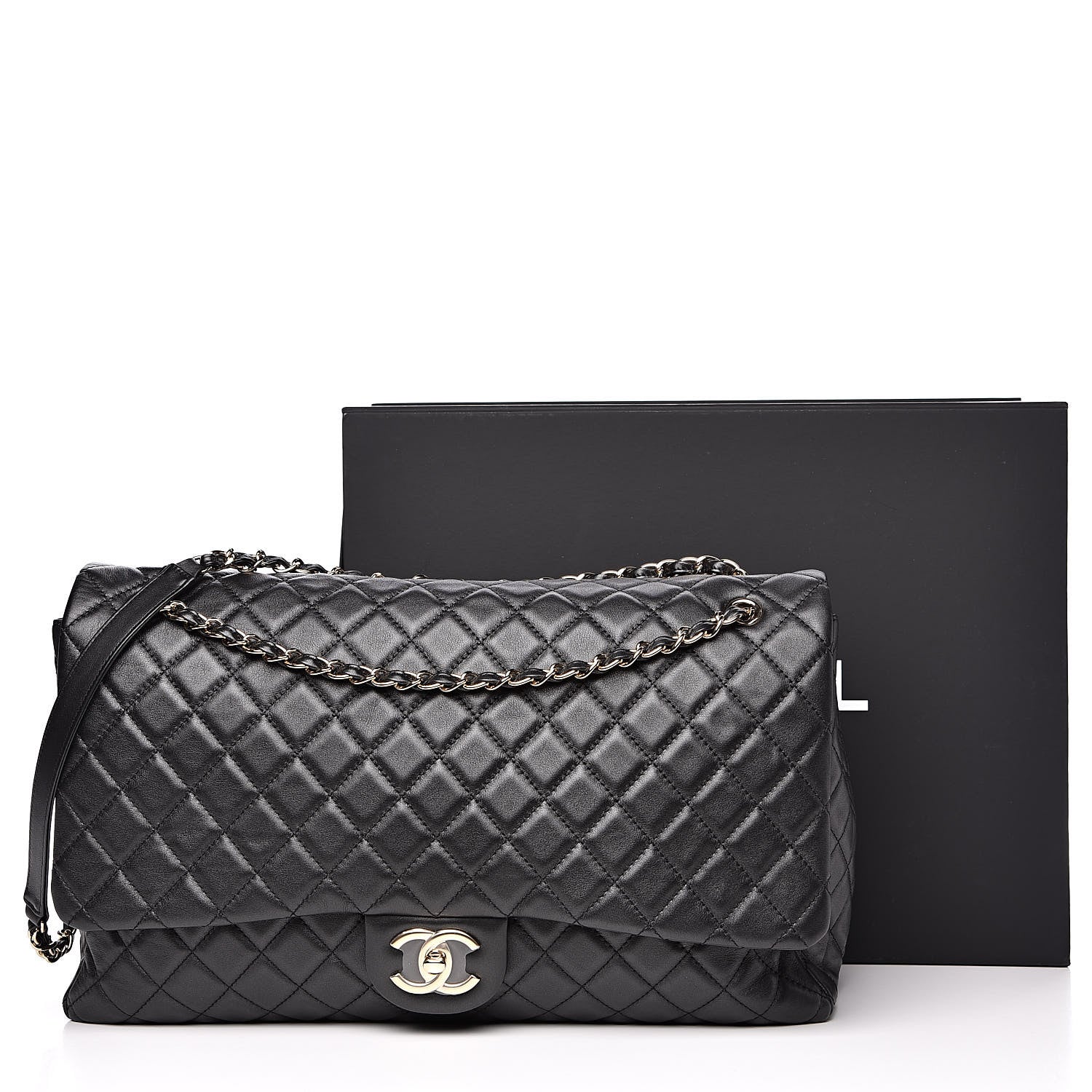 Chanel Metallized Calfskin Quilted XXL Travel Flap Bag Black 11 of 11