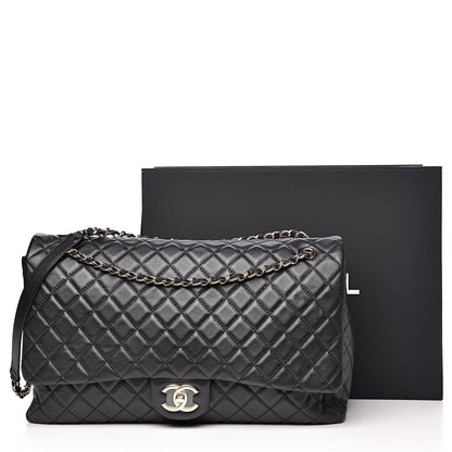 Chanel Metallized Calfskin Quilted XXL Travel Flap Bag Black 11 of 11