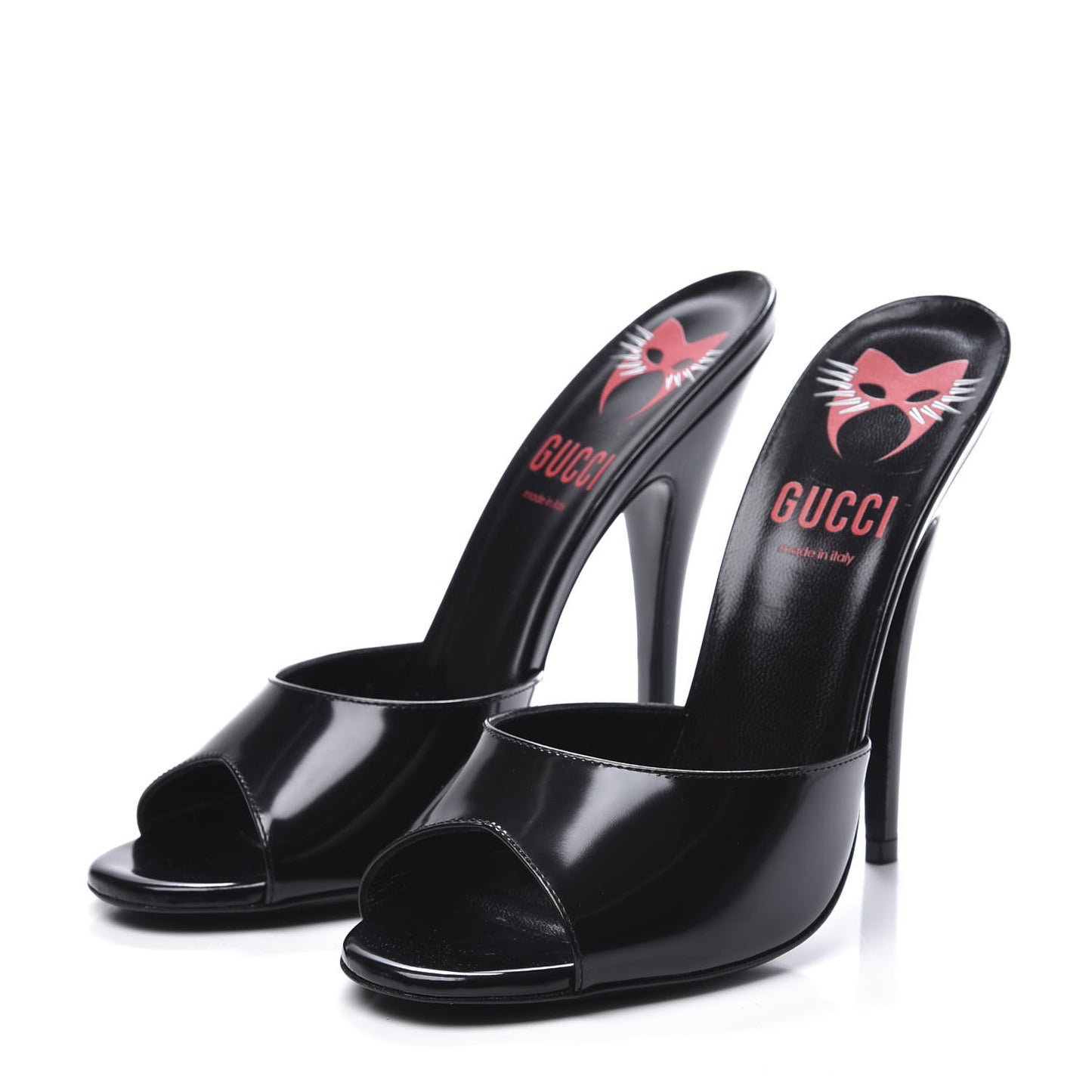 Polished Calfskin Scarlet High Heel Slide Sandals 39 Black