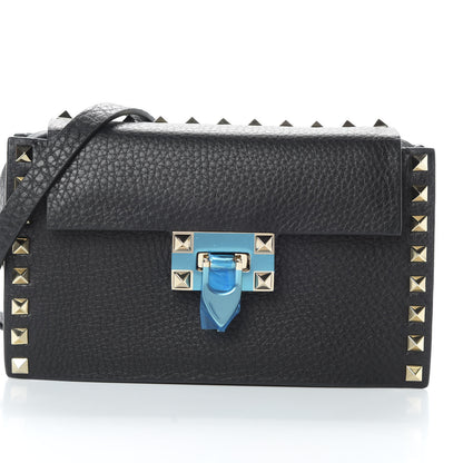 Valentino Garavani Pebbled Calfskin Small Rockstud Overlay Flap Shoulder Bag Black 7 of 9