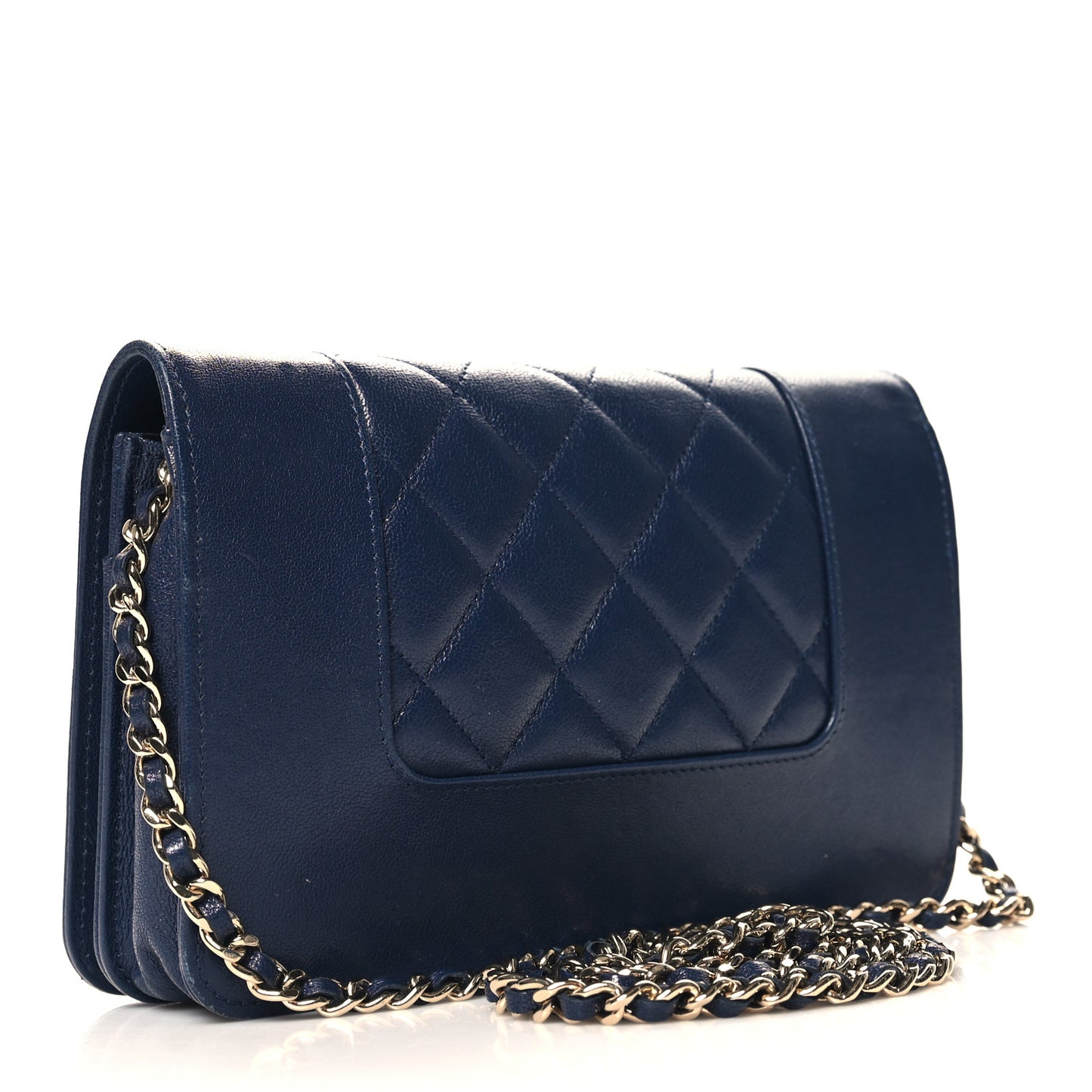 Sheepskin Quilted Mademoiselle Vintage Wallet On Chain WOC Navy