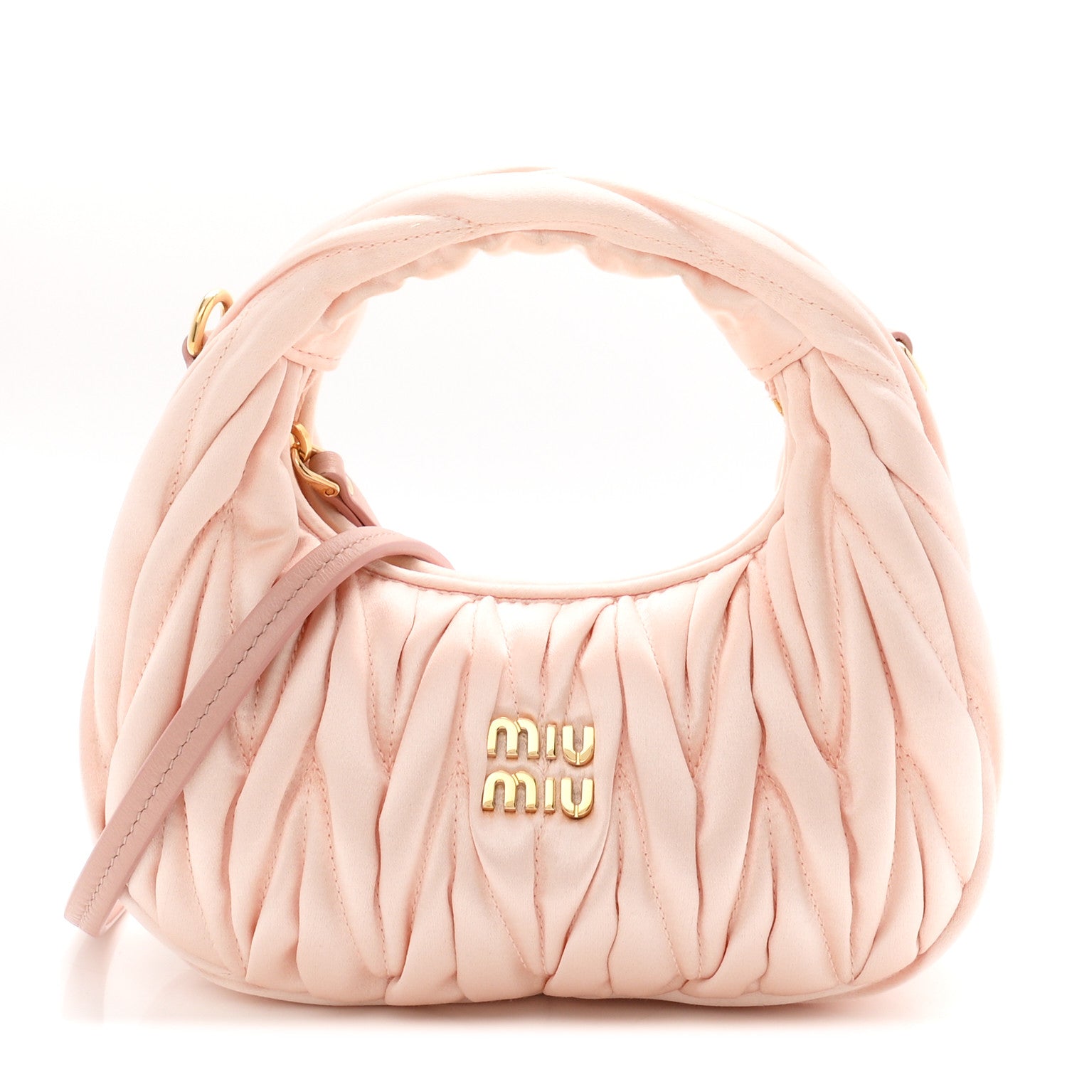 Miu Miu Satin Matelasse Mini Wander Hobo Alabaster Pink 1 of 10