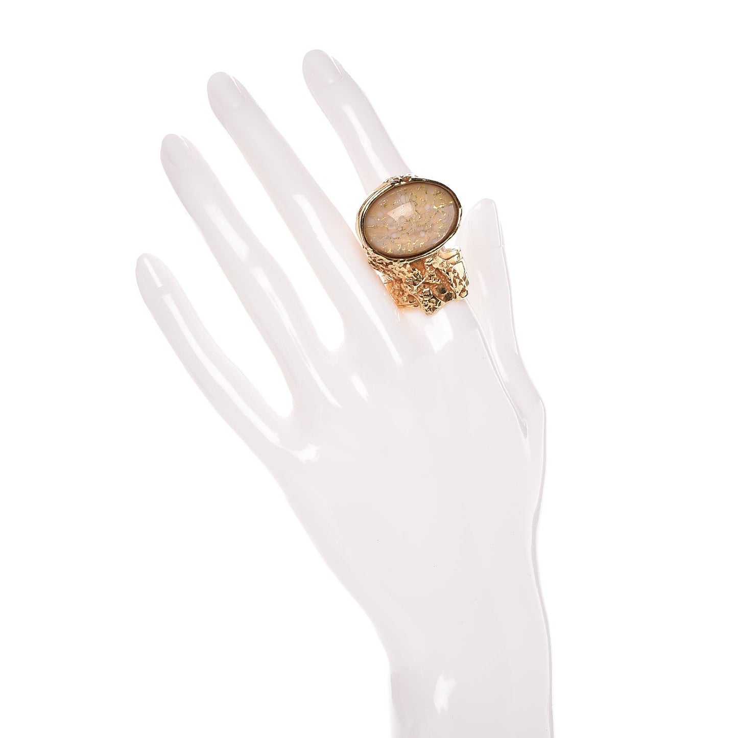 Glass Cabochon Arty Ovale Ring 8 Gold Beige Clair