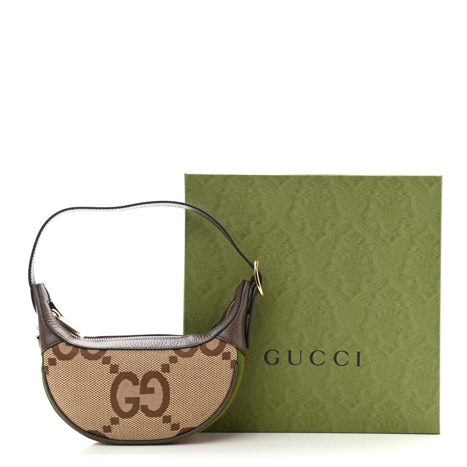 Gucci Monogram Jumbo GG Textured Dollar Calfskin Web Mini Ophidia Half Moon Hobo Camel Ebony New Acero 9 of 9