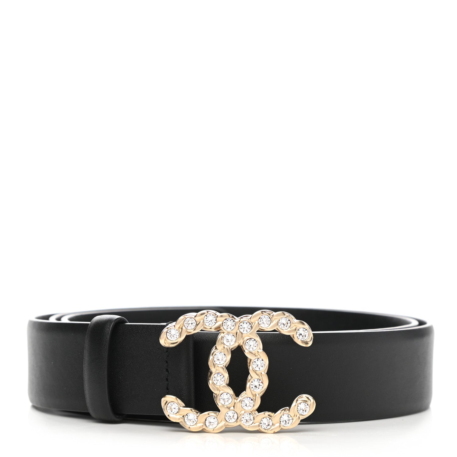 Chanel Calfskin Crystal Pearls Coronation CC Belt 95 38 Black 1 of 8