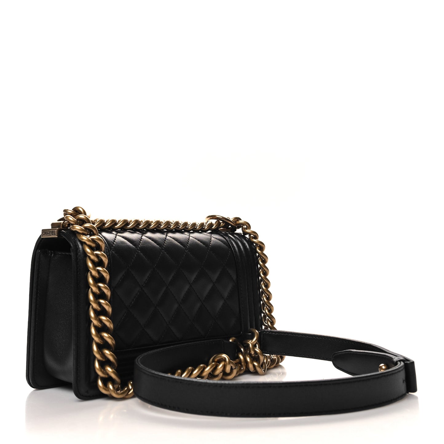 Lambskin Quilted Small Boy Flap Black
