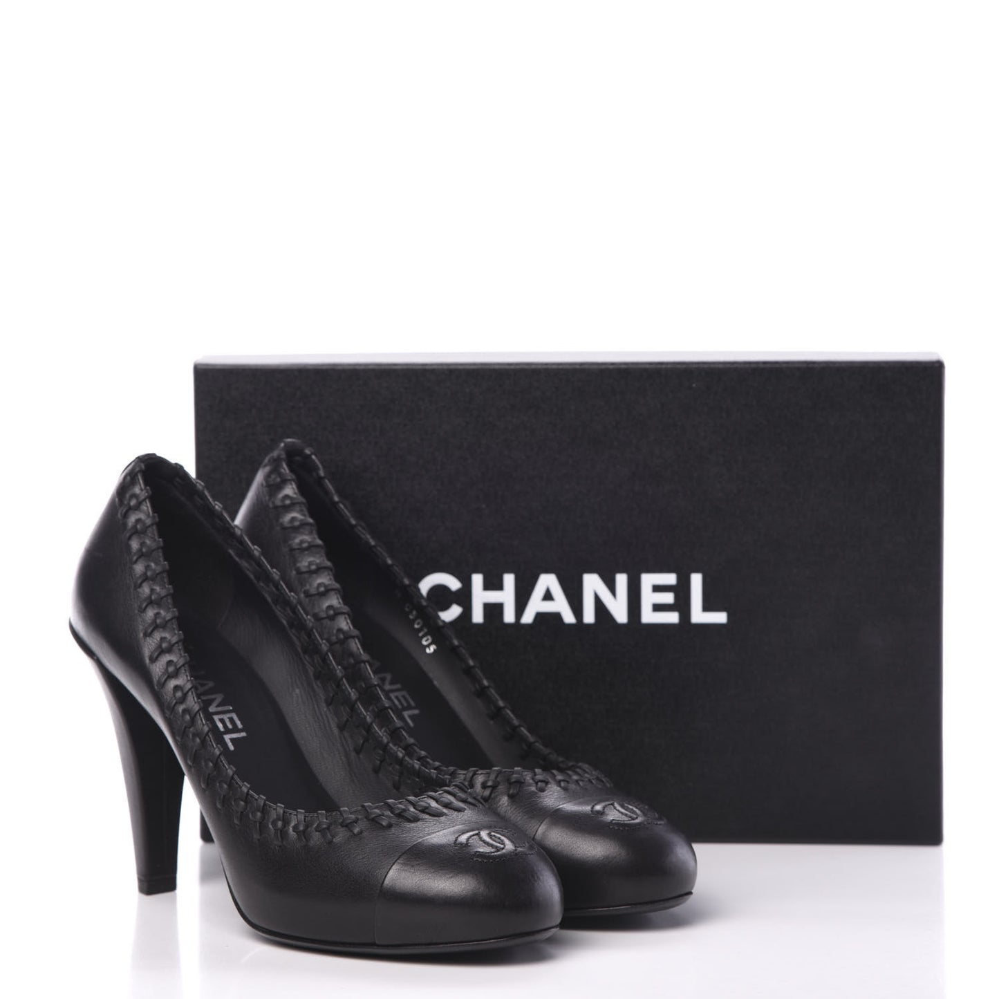 Lambskin Cap Toe Whipstitch Pumps 38.5 Black