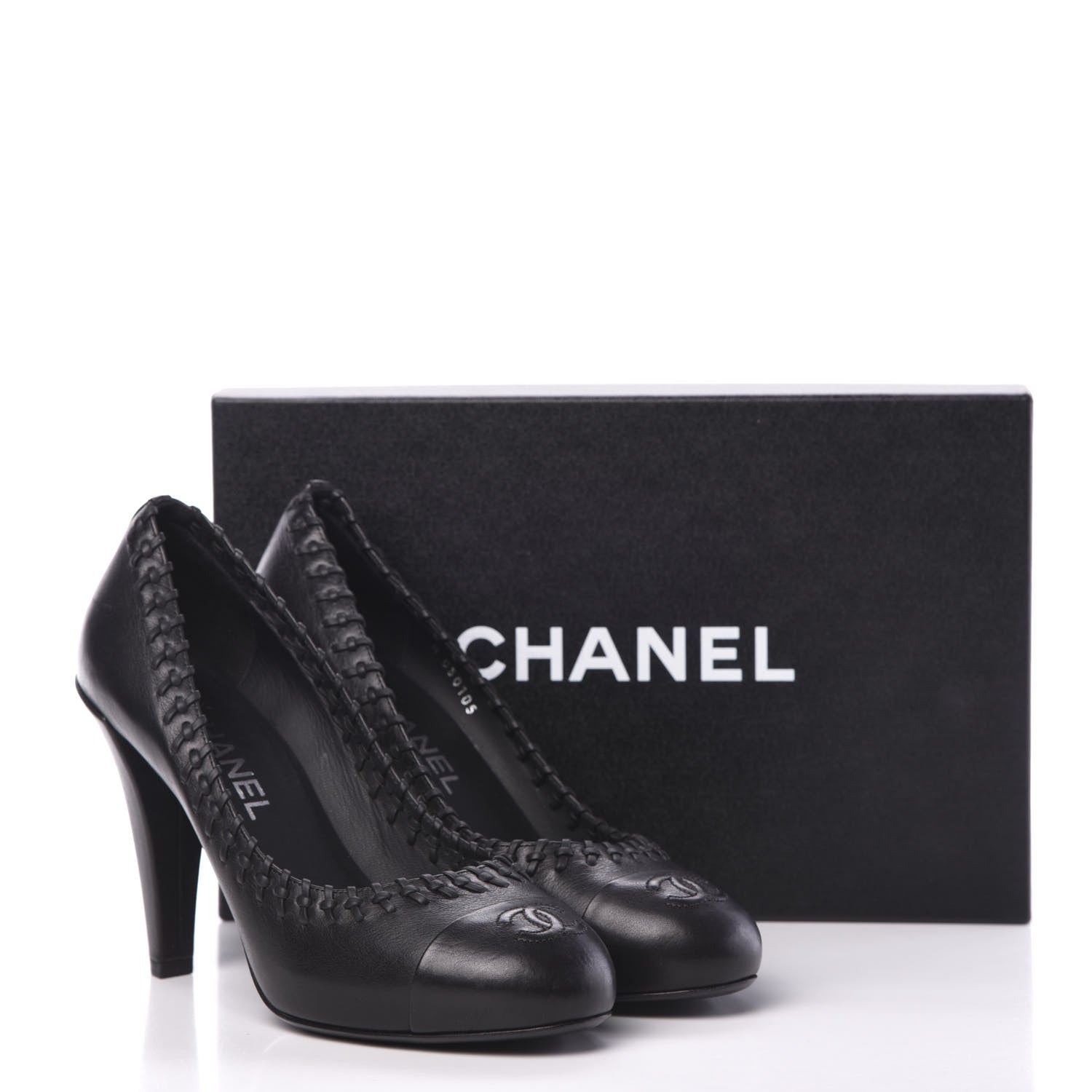 Chanel Lambskin Cap Toe Whipstitch Pumps 38.5 Black 11 of 11