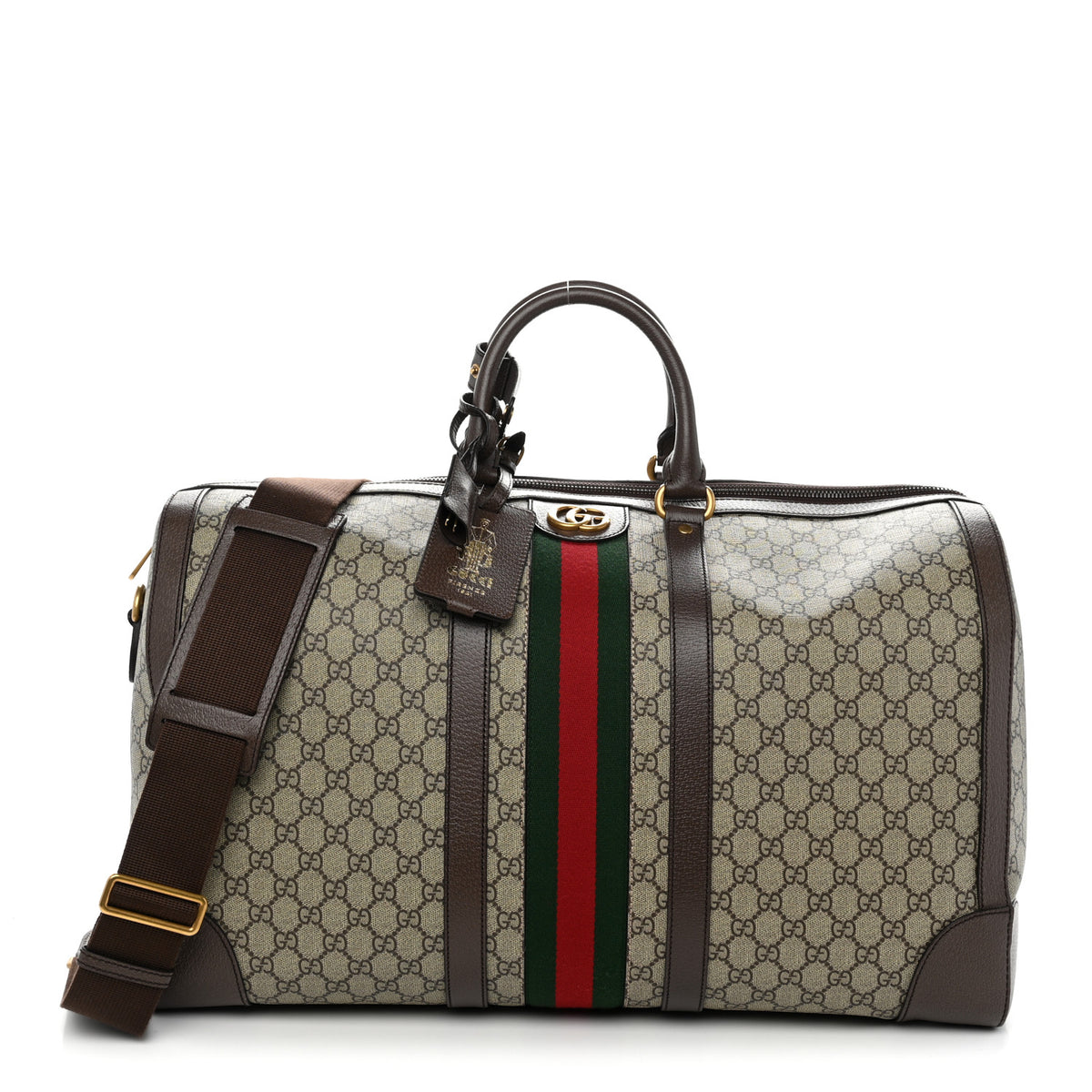 Gucci GG Supreme Monogram Textured Dollar Calfskin Web Large Savoy Duffle Bag Beige Ebony 1 of 10