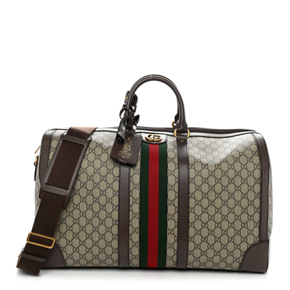 Gucci GG Supreme Monogram Textured Dollar Calfskin Web Large Savoy Duffle Bag Beige Ebony 1 of 10