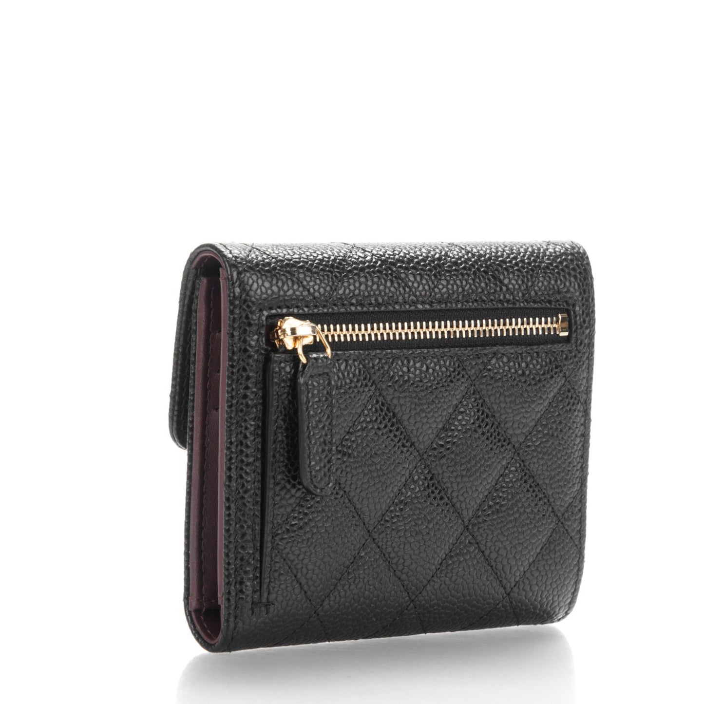 Caviar Quilted Compact Flap Wallet Black