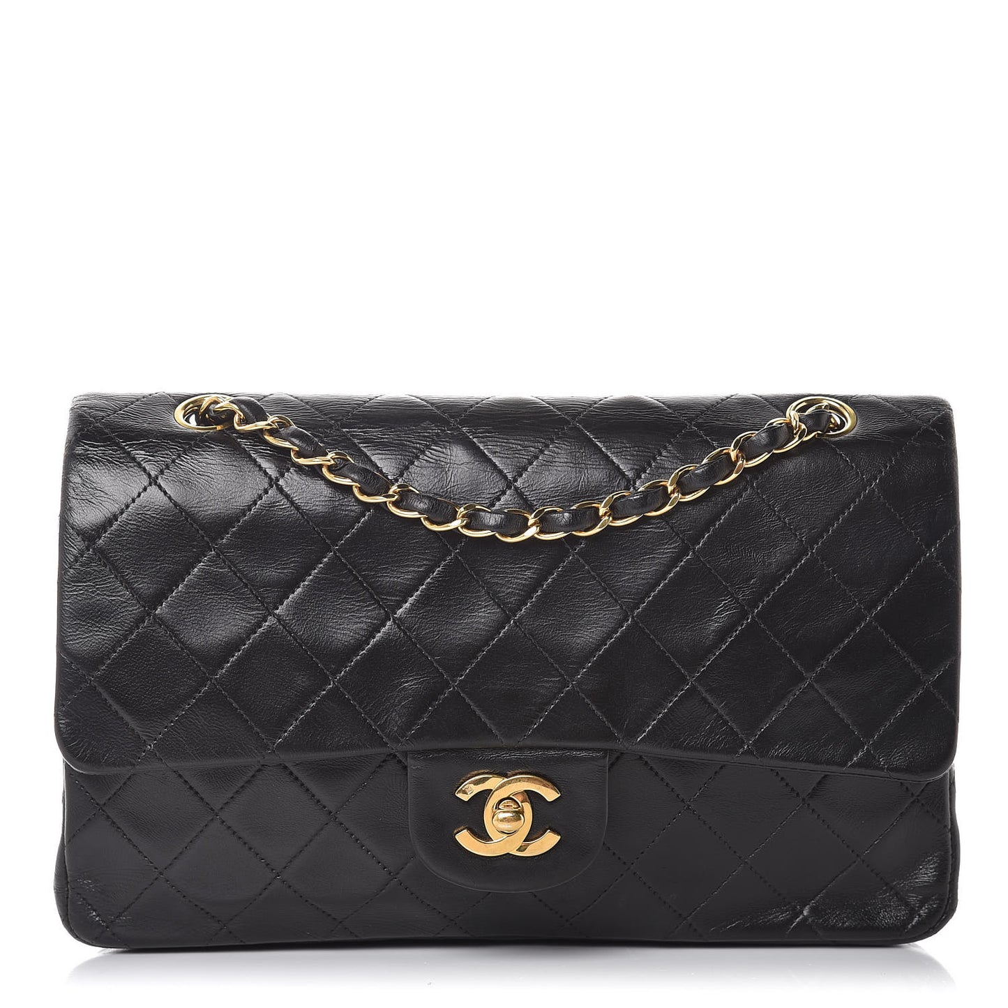 Lambskin Quilted Medium Double Flap Black