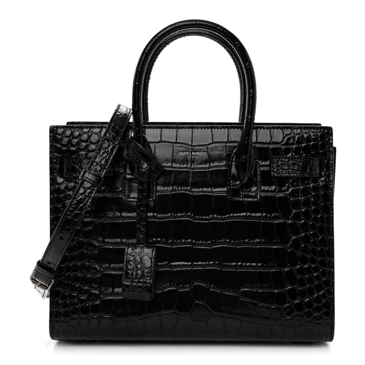 Saint Laurent Calfskin Crocodile Embossed Baby Sac De Jour Black 1 of 10