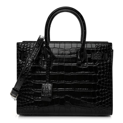 Saint Laurent Calfskin Crocodile Embossed Baby Sac De Jour Black 1 of 10