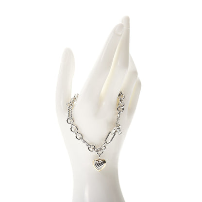 David Yurman Sterling Silver 18K Yellow Gold Cable Heart Charm Bracelet 2 of 4