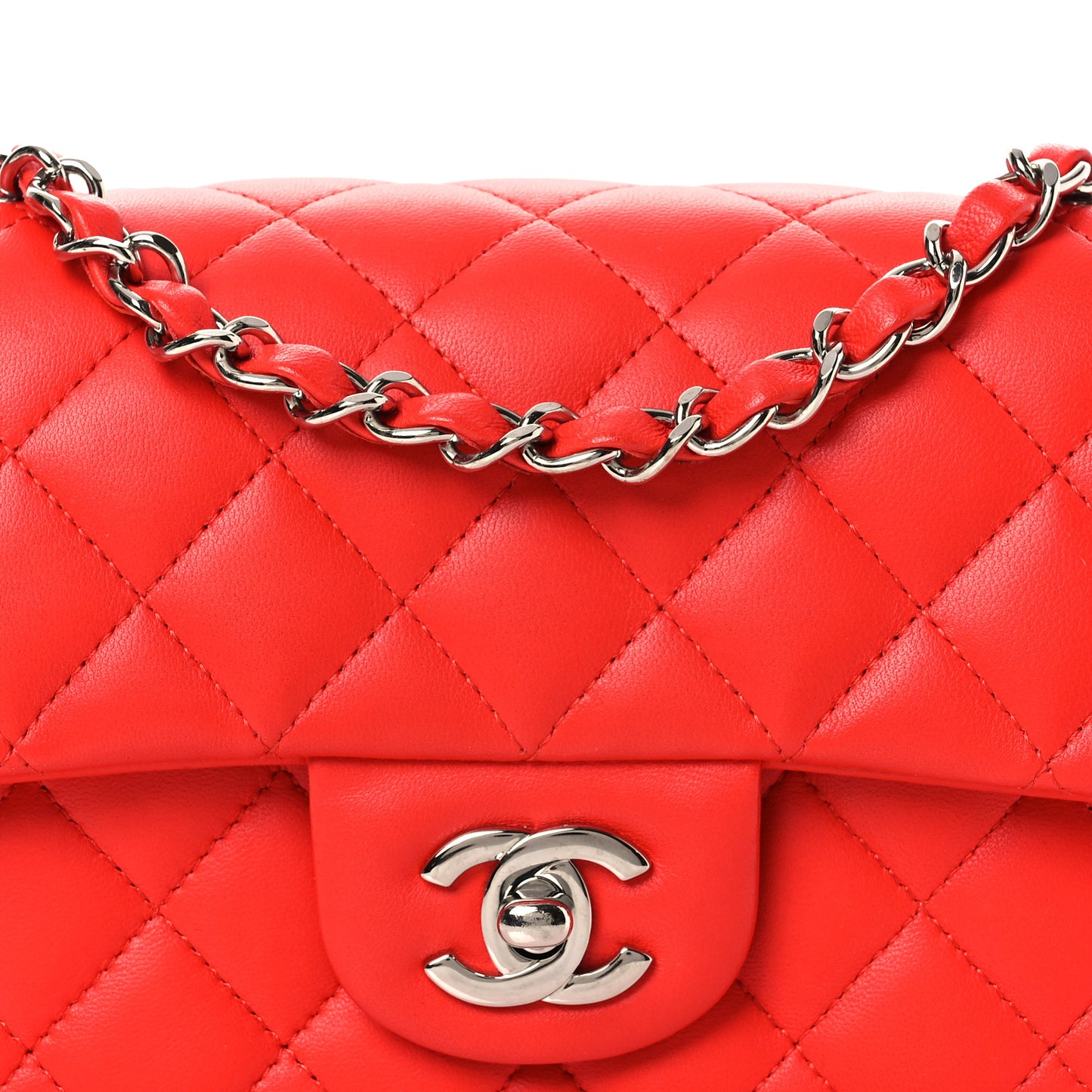 Lambskin Quilted Mini Rectangular Flap Red