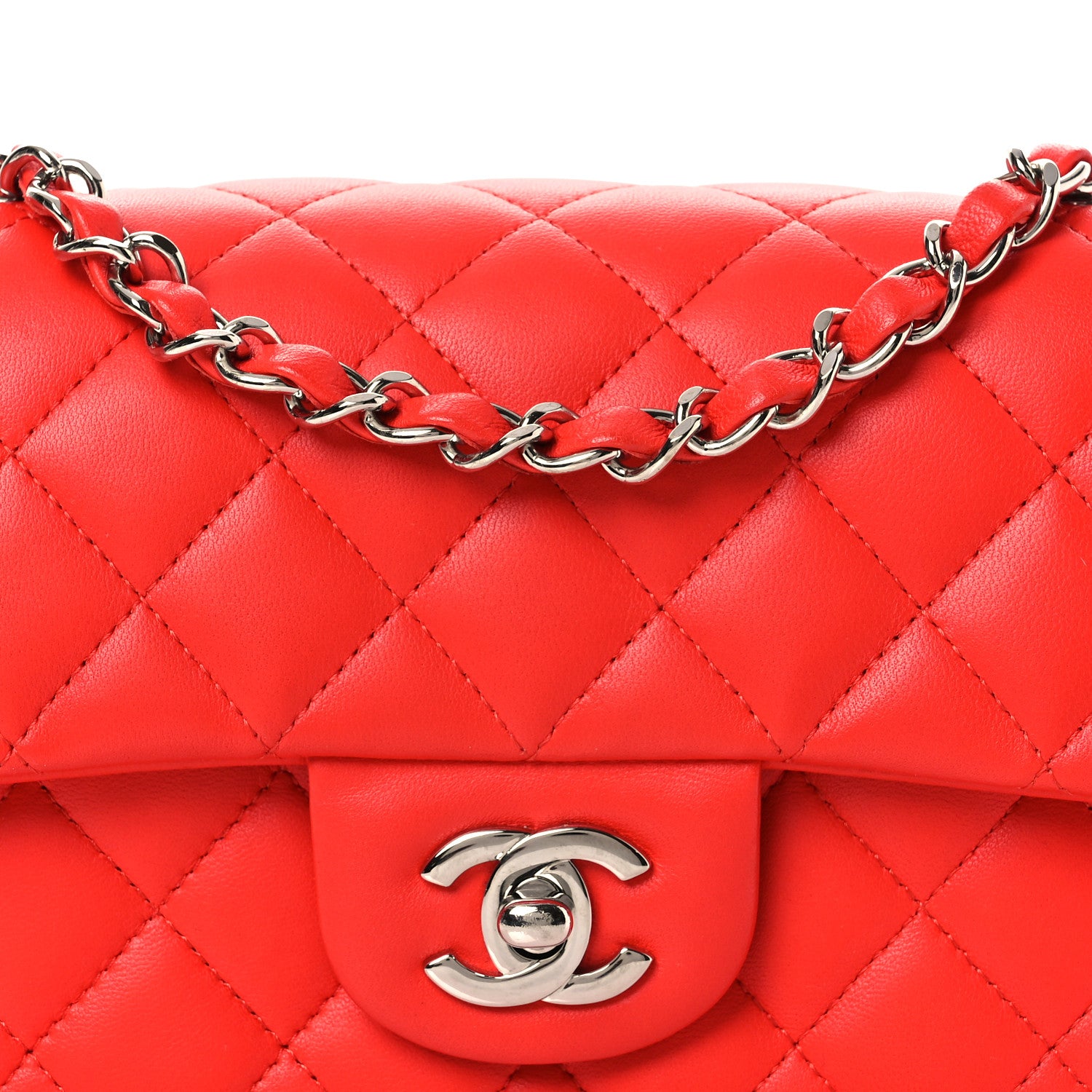 Chanel Lambskin Quilted Mini Rectangular Flap Red 8 of 13