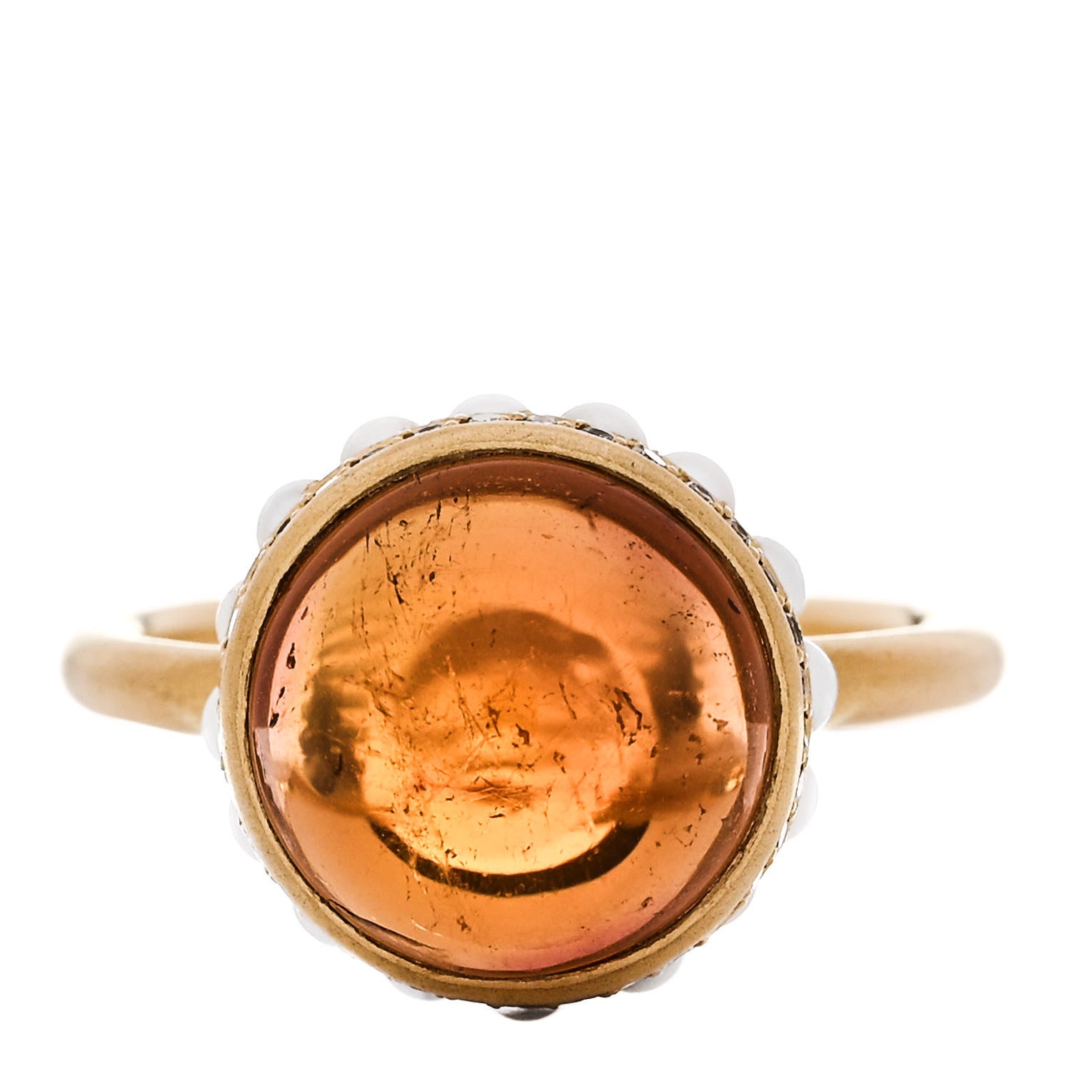 Irene Neuwirth 18K Yellow Gold Diamond Orange Tourmaline Freshwater Cultured Pearl One of a Kind Ring 53 6.5 1 of 7