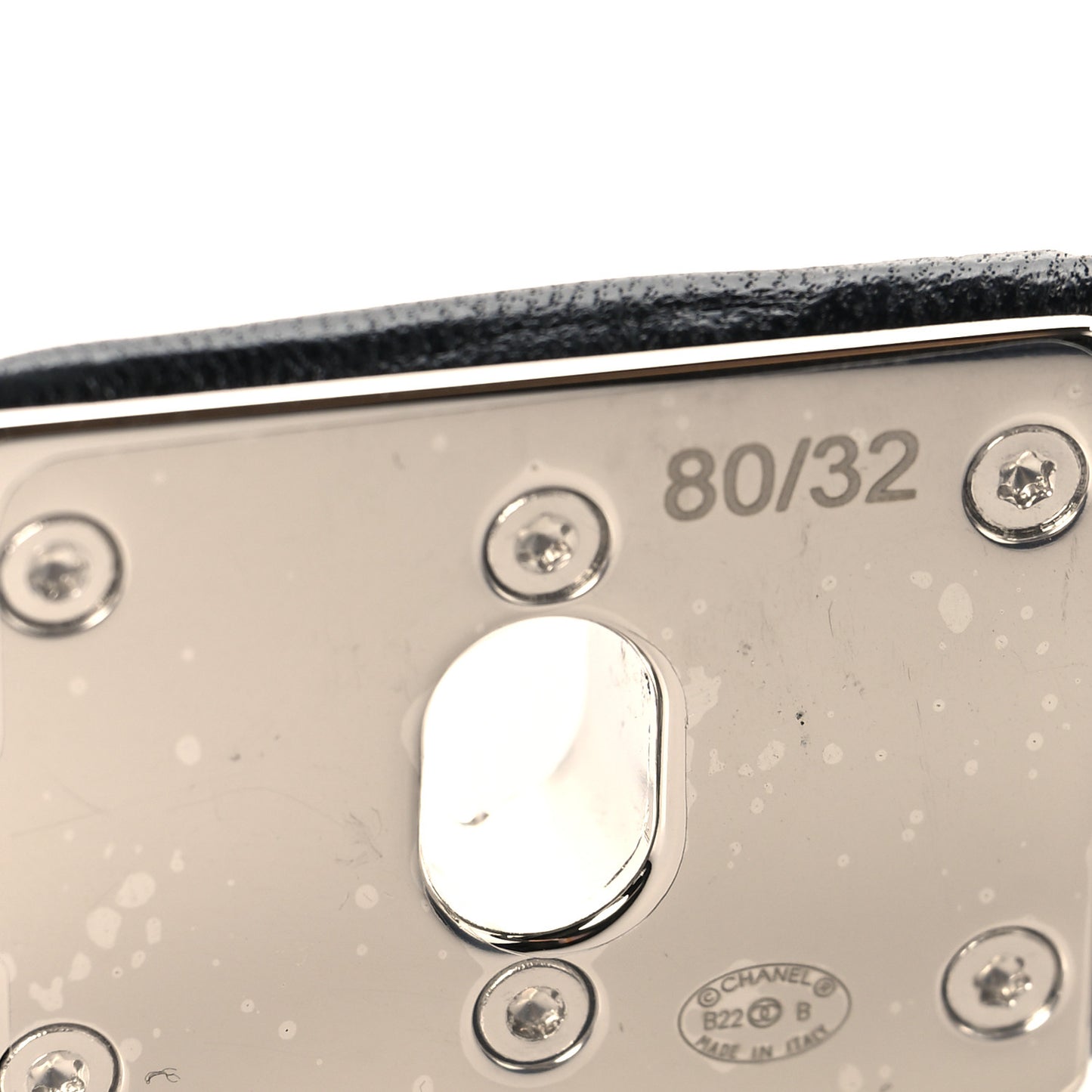 Ruched Calfskin Crystal CC Turnlock Belt  80 32 Black