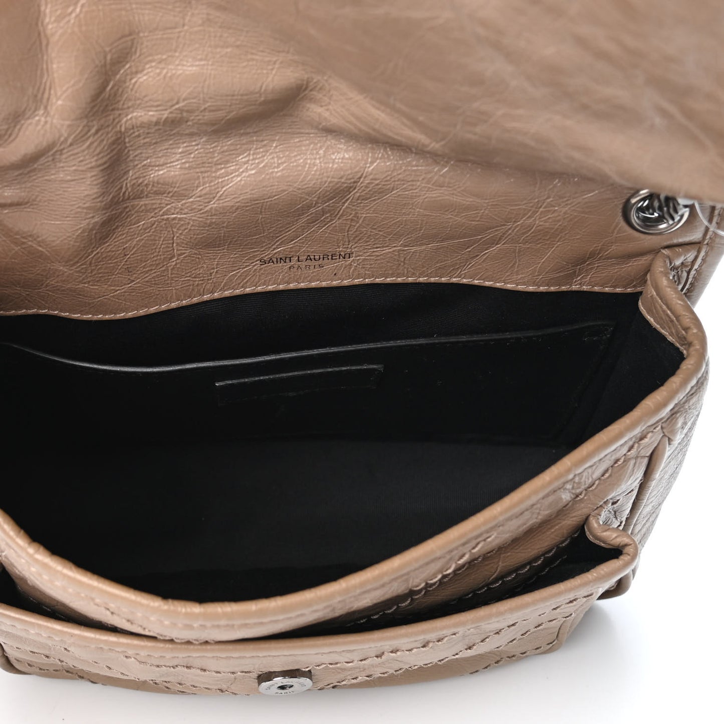Crinkled Calfskin Matelasse Monogram Baby Niki Chain Satchel Light Taupe