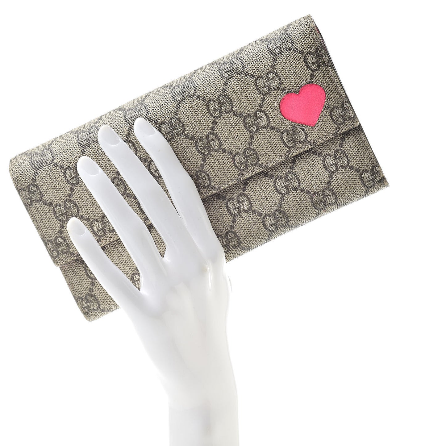 GG Supreme Monogram Continental Heart Wallet Fluorescent Fuchsia