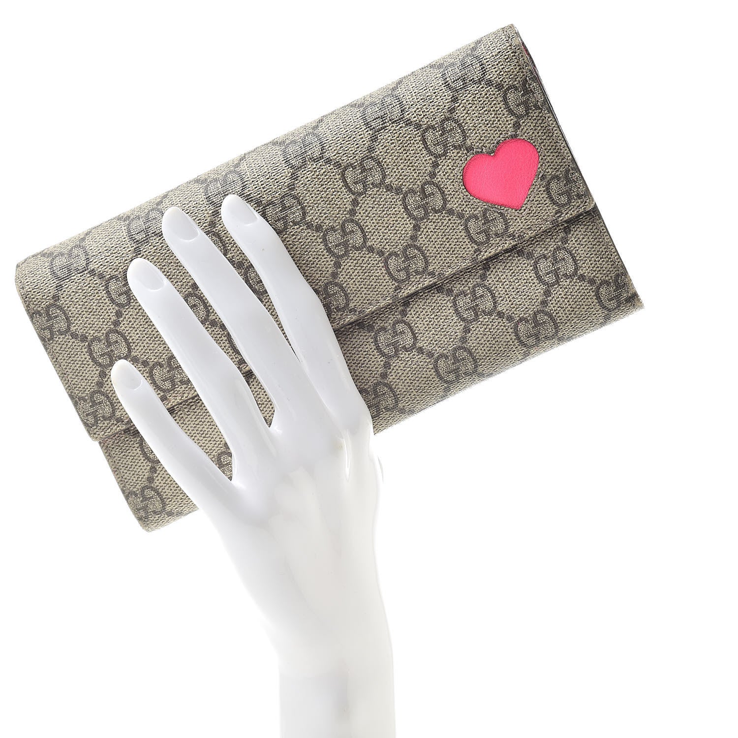Gucci GG Supreme Monogram Continental Heart Wallet Fluorescent Fuchsia 2 of 15