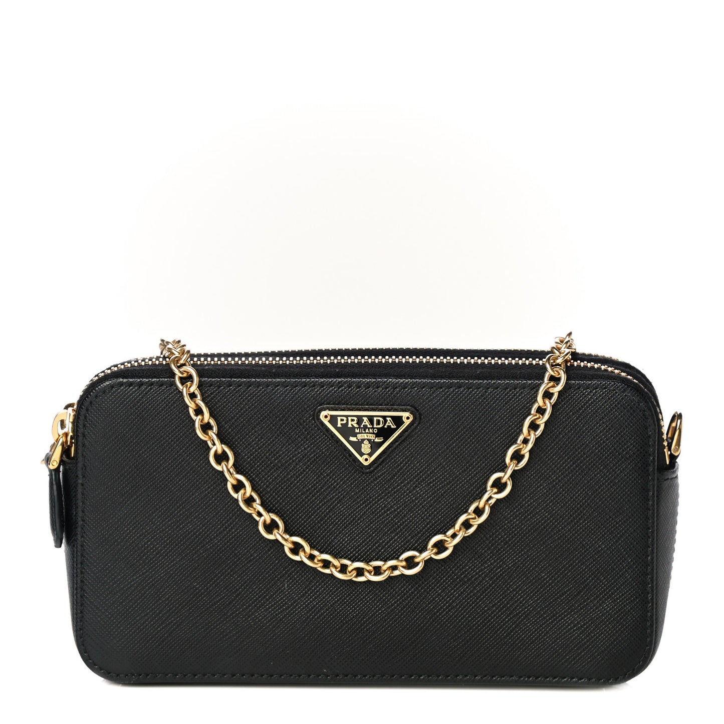 Saffiano Lux Mini Double Zip Chain Crossbody Bag Black
