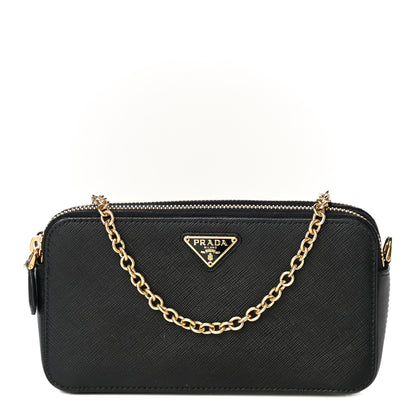 Prada Saffiano Lux Mini Double Zip Chain Crossbody Bag Black 1 of 10
