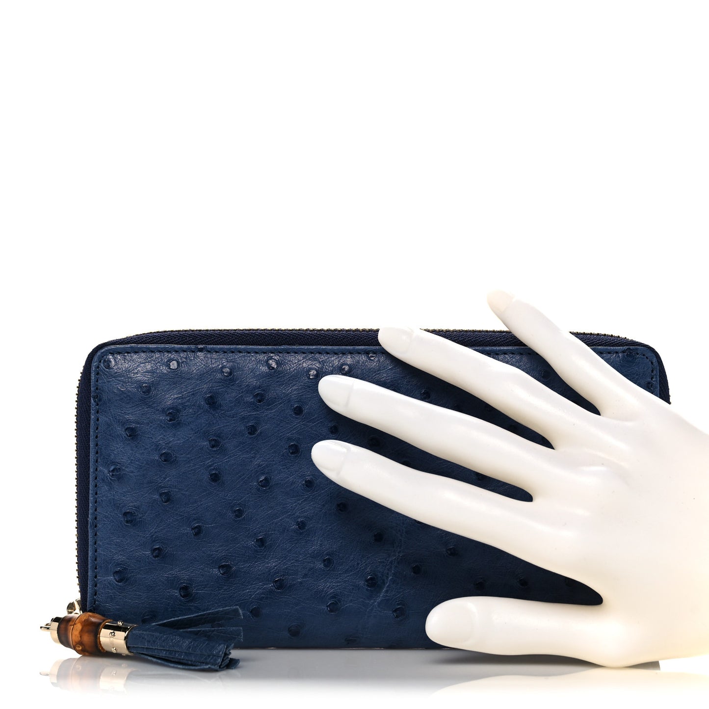 Ostrich Bamboo Zip Around Wallet Dark Blue