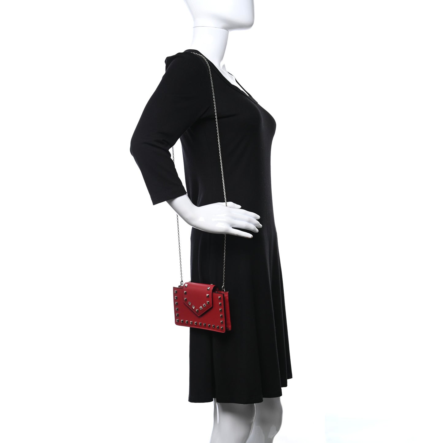Calfskin Rockstud Phone Case With Chain Rosso Valentino