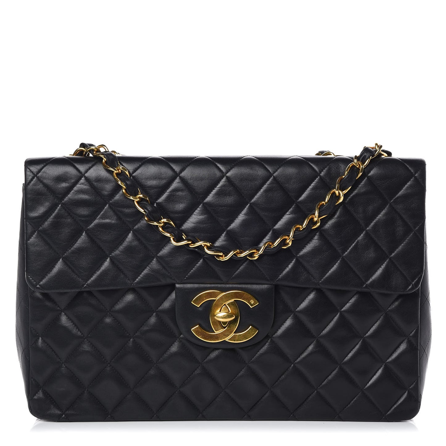Lambskin Quilted XL Jumbo Single Flap Black