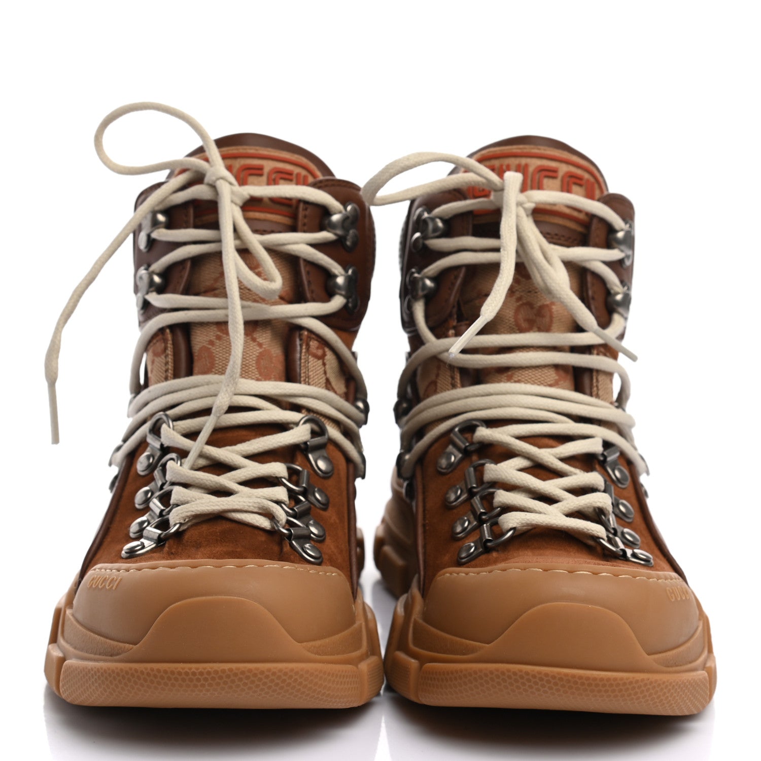 Gucci X SEGA Suede Calfskin GG Monogram Womens Flashtrek High-Top Sneakers 36 New Cuir Beige Ruggine 2 of 7